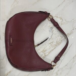 Fossil Women's Dark Red Leather Hobo Bag